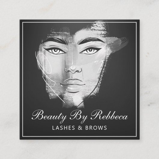 Rustikales Abstraktes Elfenbeingoldschwarz-Grau-QR Quadratische Visitenkarte (Vorderseite)