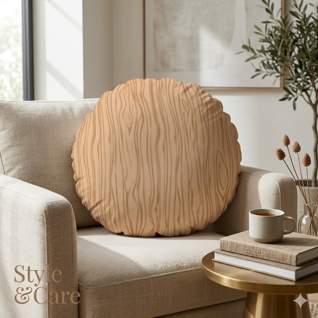 Rustikales Accessoire: Runde Kissen mit Holzdekor  (Faux Wood Pattern Round Pillow 16 Inch Rustic Access)