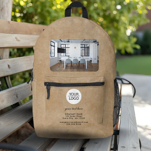 Rustikales Add-Logo-Foto "Custom Text Red Company" Bedruckter Rucksack