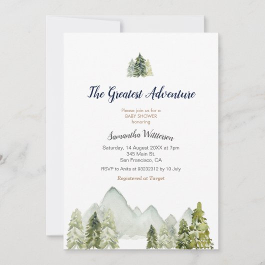 Rustikales Adventure Baby Dusche Einladung (Vorderseite)