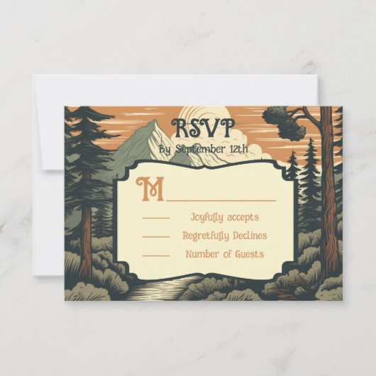 Rustikales Adventure Mountain Forest Wedding RSVP (Vorderseite)