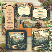 Rustikales Adventure Mountain Forest Wedding RSVP Einladung