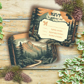 Rustikales Adventure Mountain Forest Wedding RSVP Karte