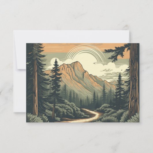 Rustikales Adventure Mountain Forest Wedding RSVP Karte (Rückseite)