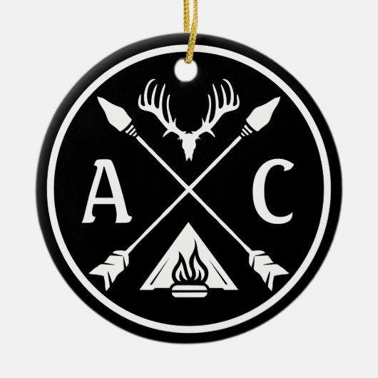 Rustikales Adventure Round Emblem Keramik Ornament (Vorne)