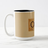 Rustikales altbraunes Kaffeebohnen-Label Zweifarbige Tasse (Links)