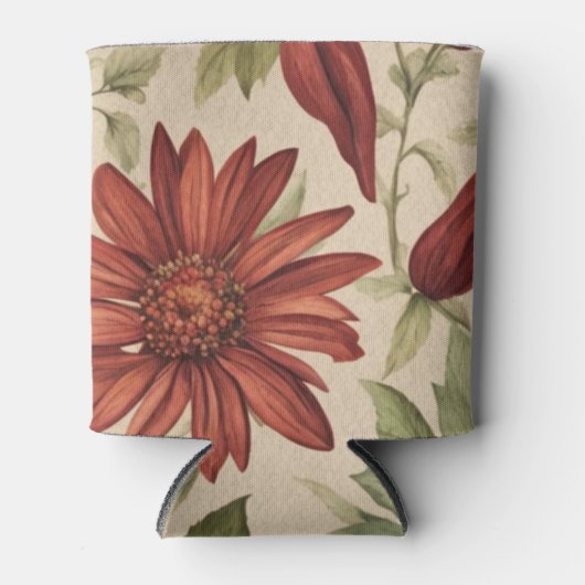 Rustikales Alter Grün & Burgund Rote Flora Herbst Dosenkühler (Vorderseite)