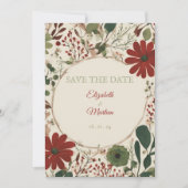 Rustikales Alter Grün & Burgund Rote Flora Herbst Einladung (Vorderseite)