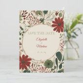 Rustikales Alter Grün & Burgund Rote Flora Herbst Einladung (Stehend Vorderseite)