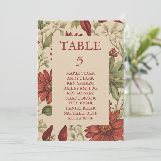 Rustikales Alter Grün & Burgund Rote Flora Herbst Einladung (Stehend Vorderseite)