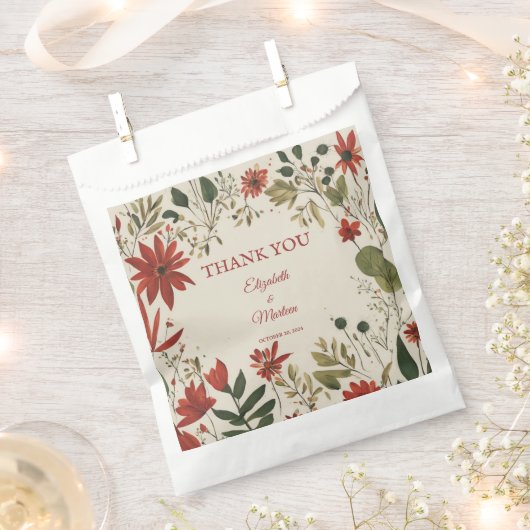 Rustikales Alter Grün & Burgund Rote Flora Herbst Geschenktütchen (Ausgeschnitten)