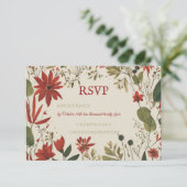 Rustikales Alter Grün & Burgund Rote Flora Herbst RSVP Karte (Stehend Vorderseite)