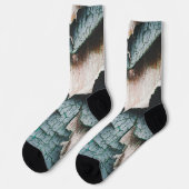 Rustikales, altes, hellblaues Peeling aus Holz Socken (Linkes Detail)