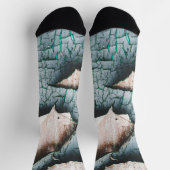 Rustikales, altes, hellblaues Peeling aus Holz Socken (Oben)