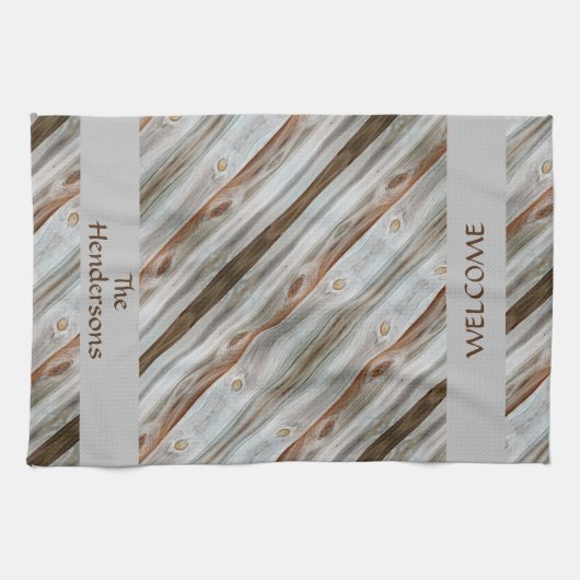 Rustikales, altes Holz, braun und grau Geschirrtuch (Horizontal)