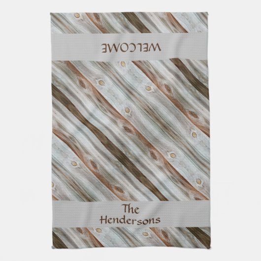 Rustikales, altes Holz, braun und grau Geschirrtuch (Vertikal)