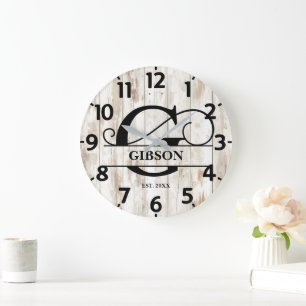 Rustikales altes Holz G Monogramm Große Wanduhr