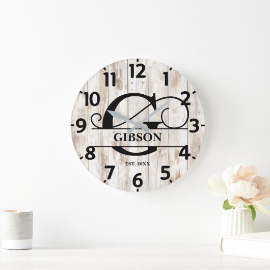 Rustikales altes Holz G Monogramm Große Wanduhr (Zuhause)