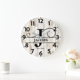 Rustikales altes Holz J Monogramm Große Wanduhr