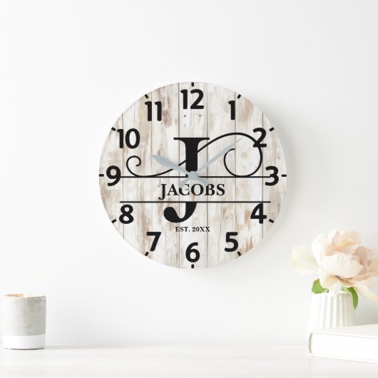Rustikales altes Holz J Monogramm Große Wanduhr (Zuhause)