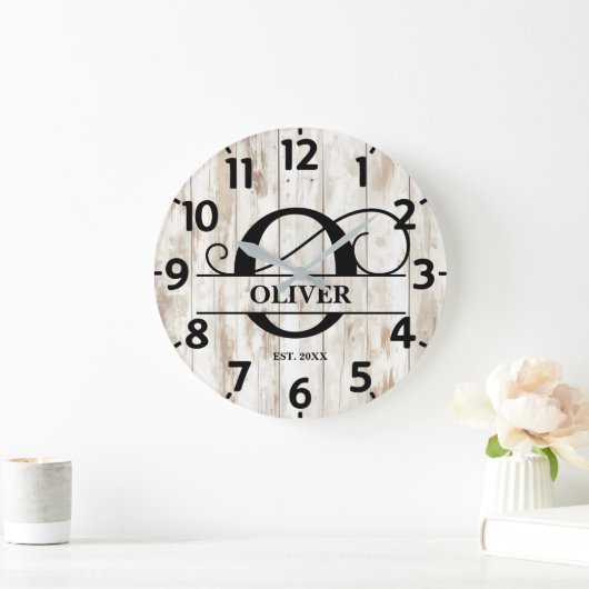 Rustikales altes Holz oder Monogramm Große Wanduhr (Zuhause)