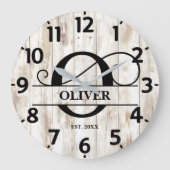 Rustikales altes Holz oder Monogramm Große Wanduhr (Vorderseite)