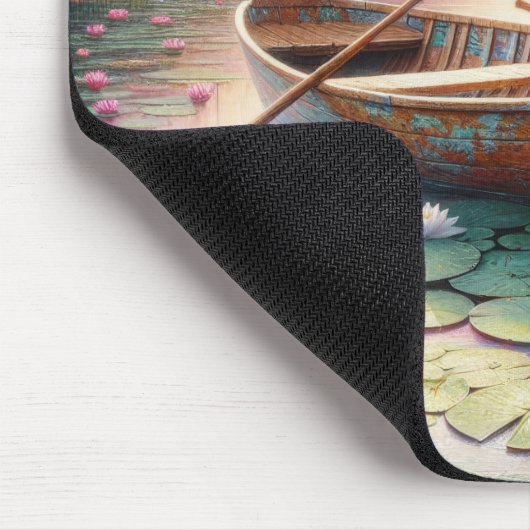 Rustikales altes Rowboat in Water Lilies Mousepad (Ecke)