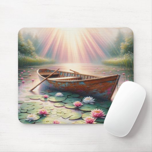 Rustikales altes Rowboat in Water Lilies Mousepad (Mit Mouse)