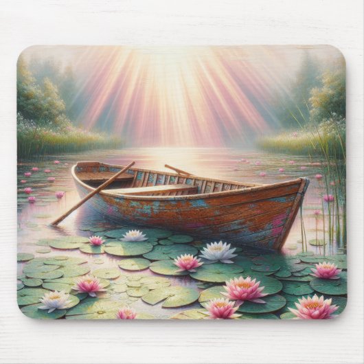 Rustikales altes Rowboat in Water Lilies Mousepad (Vorne)