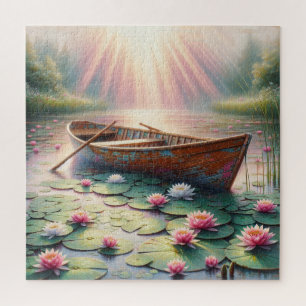 Rustikales altes Rowboat in Water Lilies Puzzle