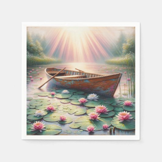 Rustikales altes Rowboat in Water Lilies Serviette (Vorderseite)