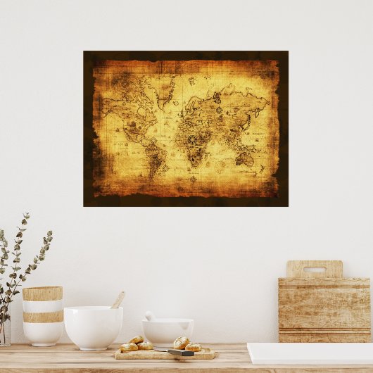 Rustikales altes World Map Poster (Küche)