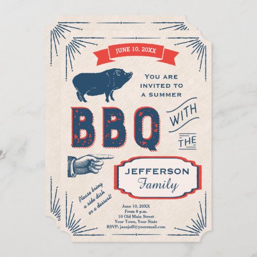 Rustikales amerikanisches Summer GRILLEN Party Einladung (Vorne/Hinten)