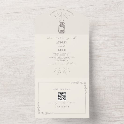 Rustikales Amethyst Lantern QR Code UAWG All In One Einladung (Innen Boden)