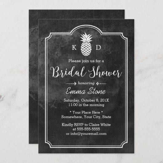 Rustikales Ananas Chalkboard-Brautparty Einladung (Vorne/Hinten)