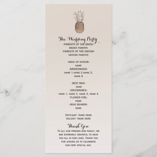 Rustikales Ananas-Hochzeitsprogramm für tropisch-h Programm (Rückseite)