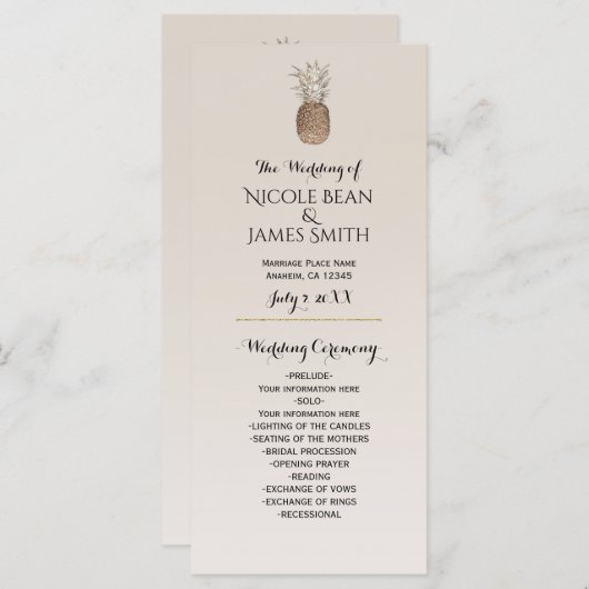 Rustikales Ananas-Hochzeitsprogramm für tropisch-h Programm (Vorne/Hinten)