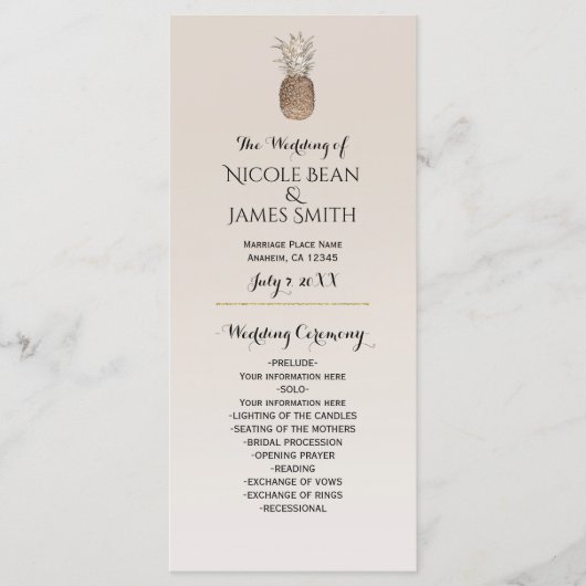 Rustikales Ananas-Hochzeitsprogramm für tropisch-h Programm (Vorderseite)