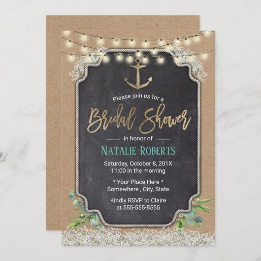 Rustikales Anchor Gipskraut Blumenkohl Brautparty Einladung (Vorne/Hinten)