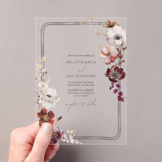 Rustikales Anemone Blütenhandgezogene Grenze Acryleinladungen (Insitu (Handheld))