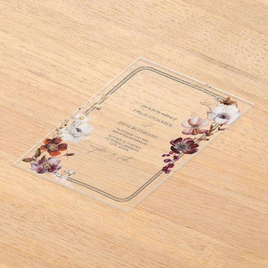 Rustikales Anemone Blütenhandgezogene Grenze Acryleinladungen (Ablage )