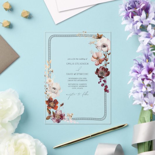 Rustikales Anemone Blütenhandgezogene Grenze Acryleinladungen (In Situ (Hochzeit))