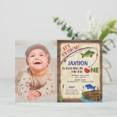 Rustikales Angeln 1. Geburtstag Junge Foto Einladung (Stehend Vorderseite)