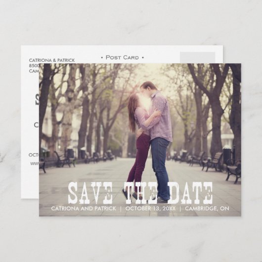 Rustikales Ankündigung Datum freihalten Postkarte (Vorne/Hinten)