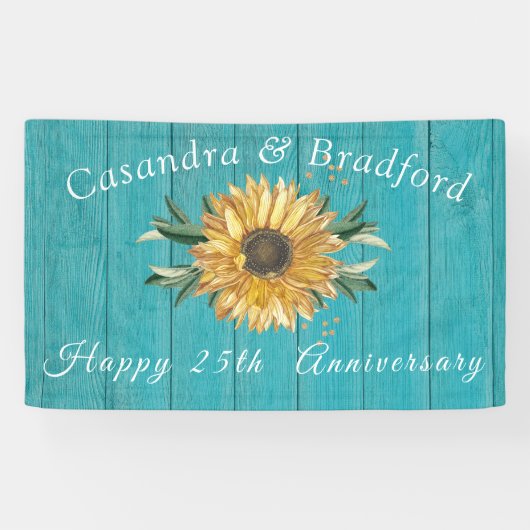 Rustikales Anniversay| Sonnenblume Aquamarines Bla Banner (Horizontal)