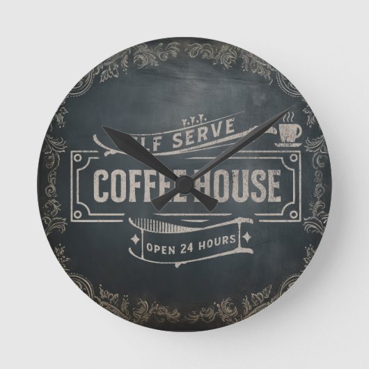 Rustikales antikes Bar aus Schwarz und Braun Runde Wanduhr (Vorderseite)