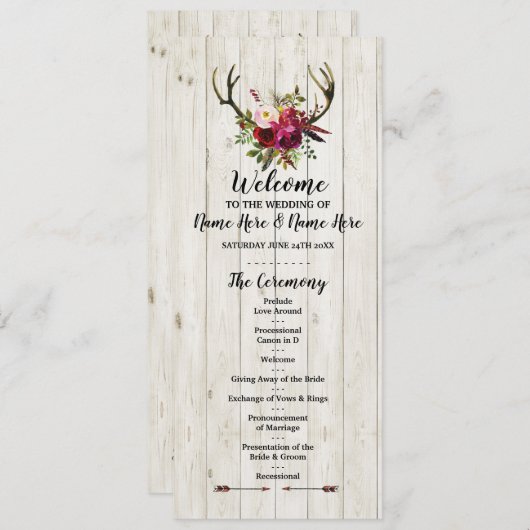 Rustikales Antler Wood Blume Blumenzwiebelprogramm Programm (Vorne/Hinten)