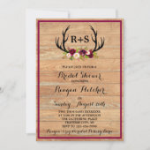 Rustikales Antlers Floral Burgundy Wood Brautparty Einladung (Vorderseite)