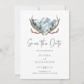 Rustikales Antlers Mountain Foto Hochzeit Save The Date (Vorderseite)