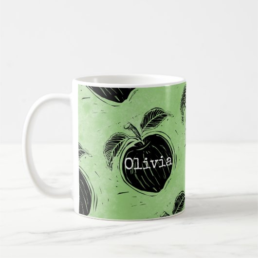 Rustikales Apfelmuster Holzschnitt Kaffeetasse (Links)